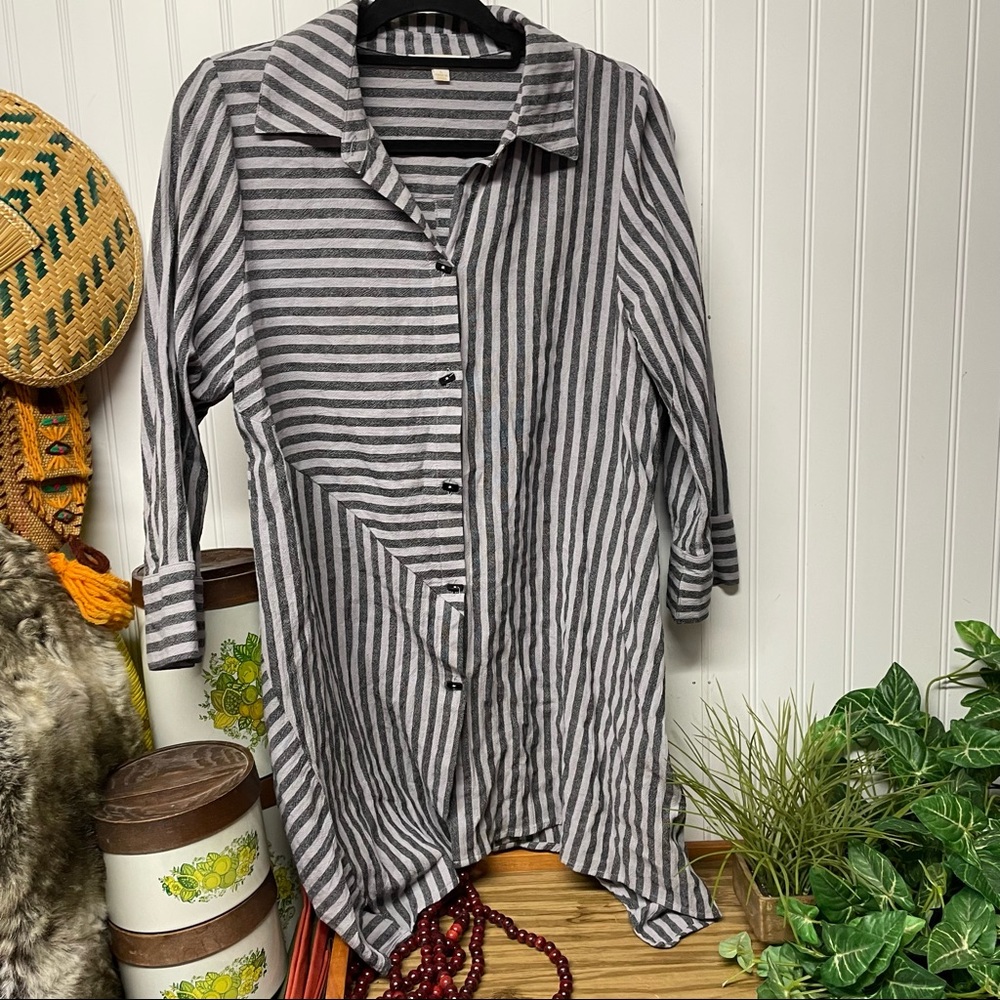 Vintage STEVEN EDWARDS Striped Button Down Tunic Size Large